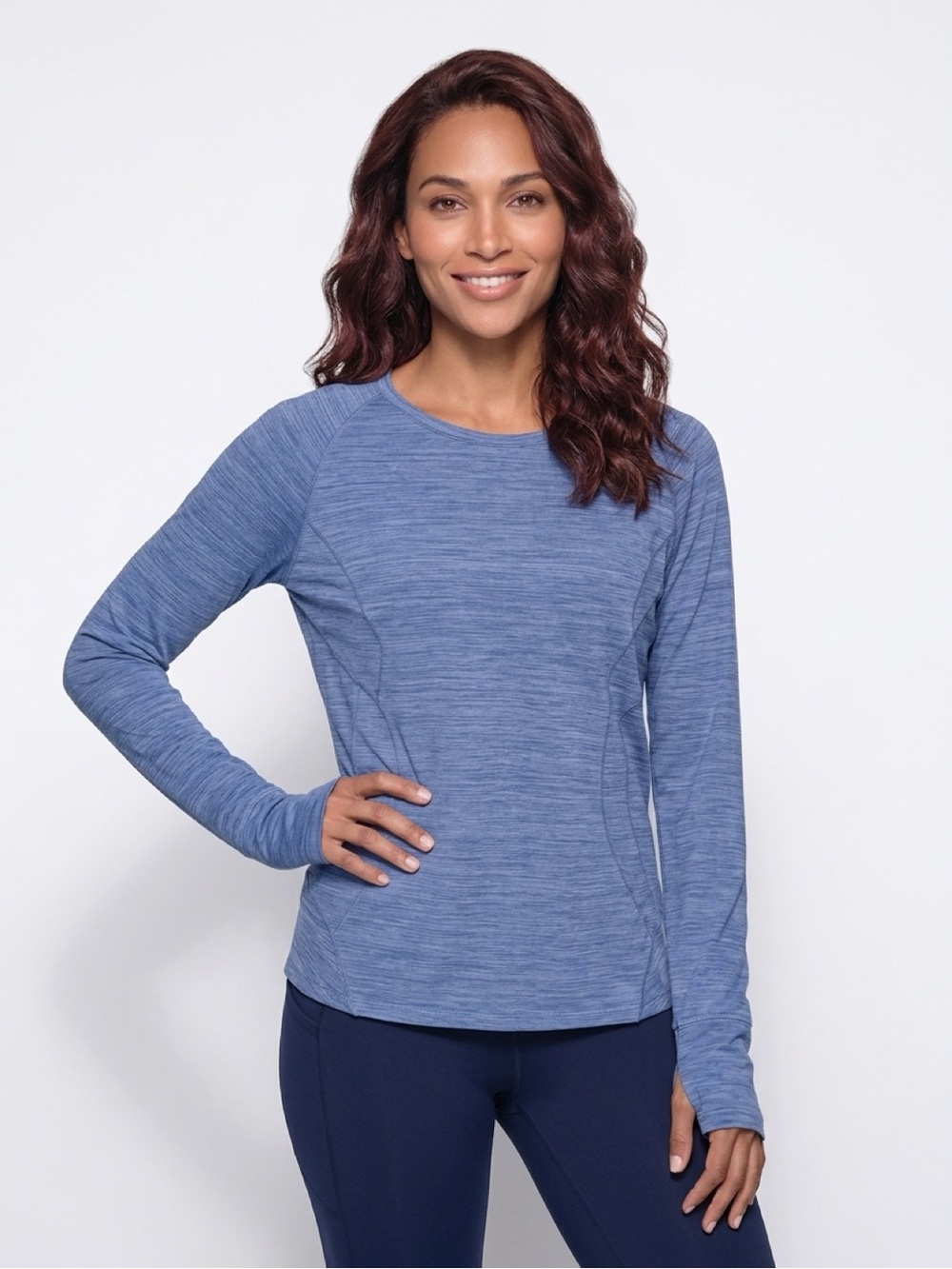 Spyder Women's Heathered Light Blue Long-Sleeve Performance Top Large